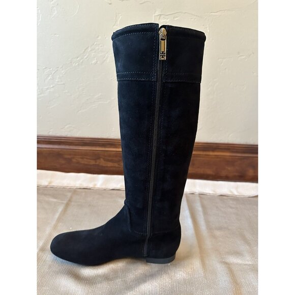NEW w/o Box TORY BURCH Selma Black Suede Logo Riding Boot Sz 6.5 Knee High - Picture 7 of 12